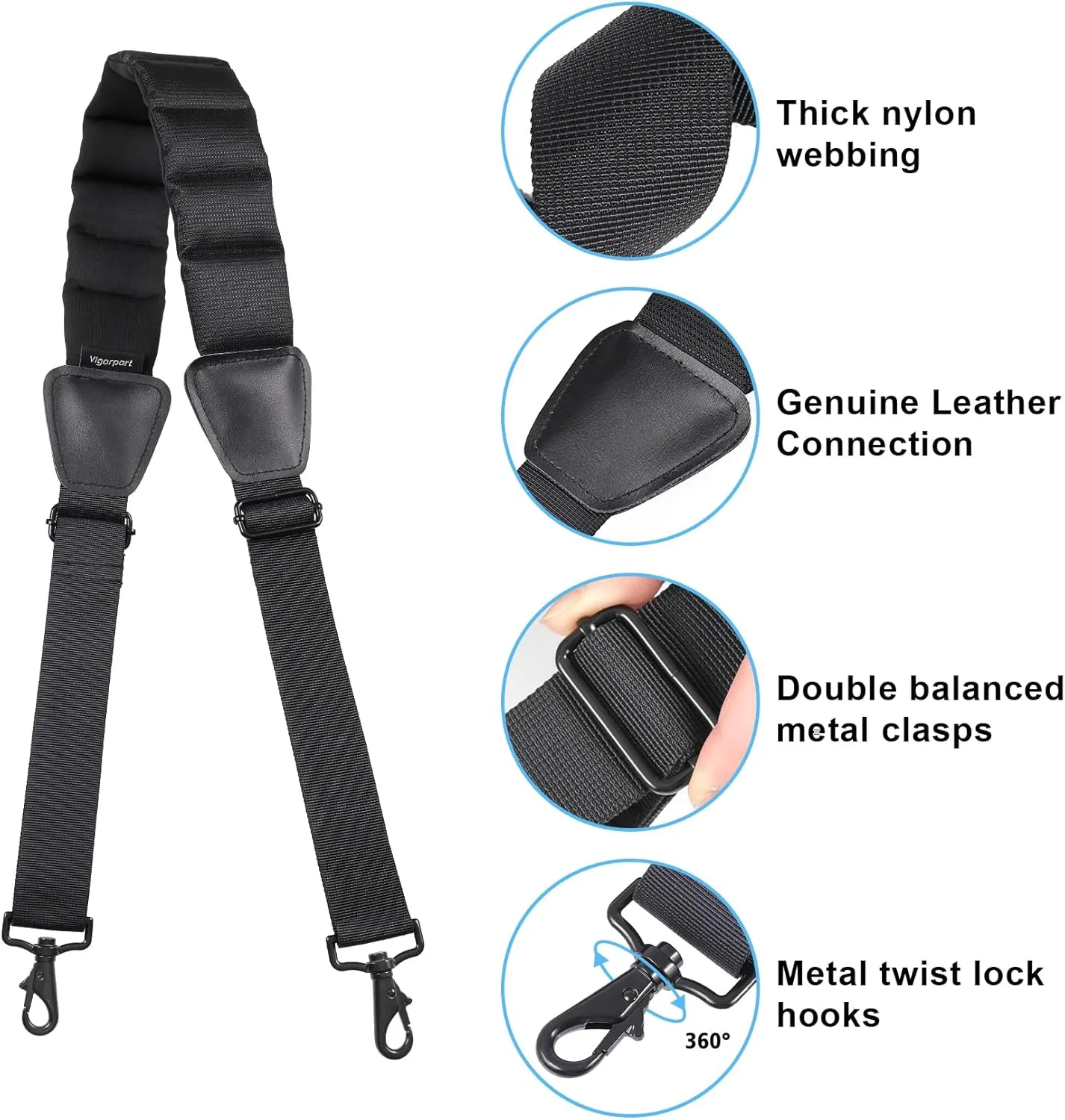 Vigorport Shoulder Strap, 59” Luggage Shoulder Strap, Universal Bag Strap Replacement for Briefcase, Laptop, Duffel