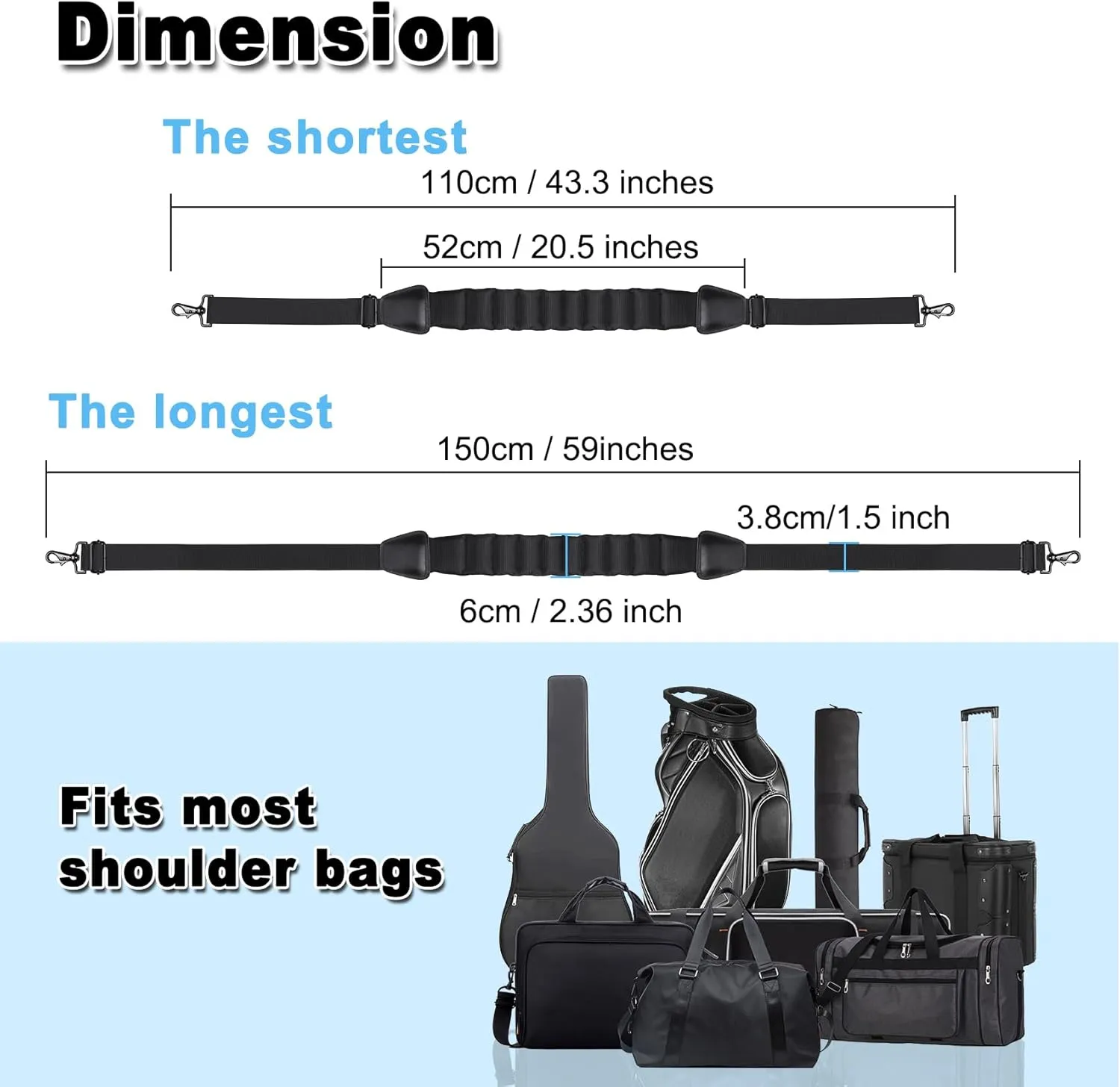 Vigorport Shoulder Strap, 59” Luggage Shoulder Strap, Universal Bag Strap Replacement for Briefcase, Laptop, Duffel