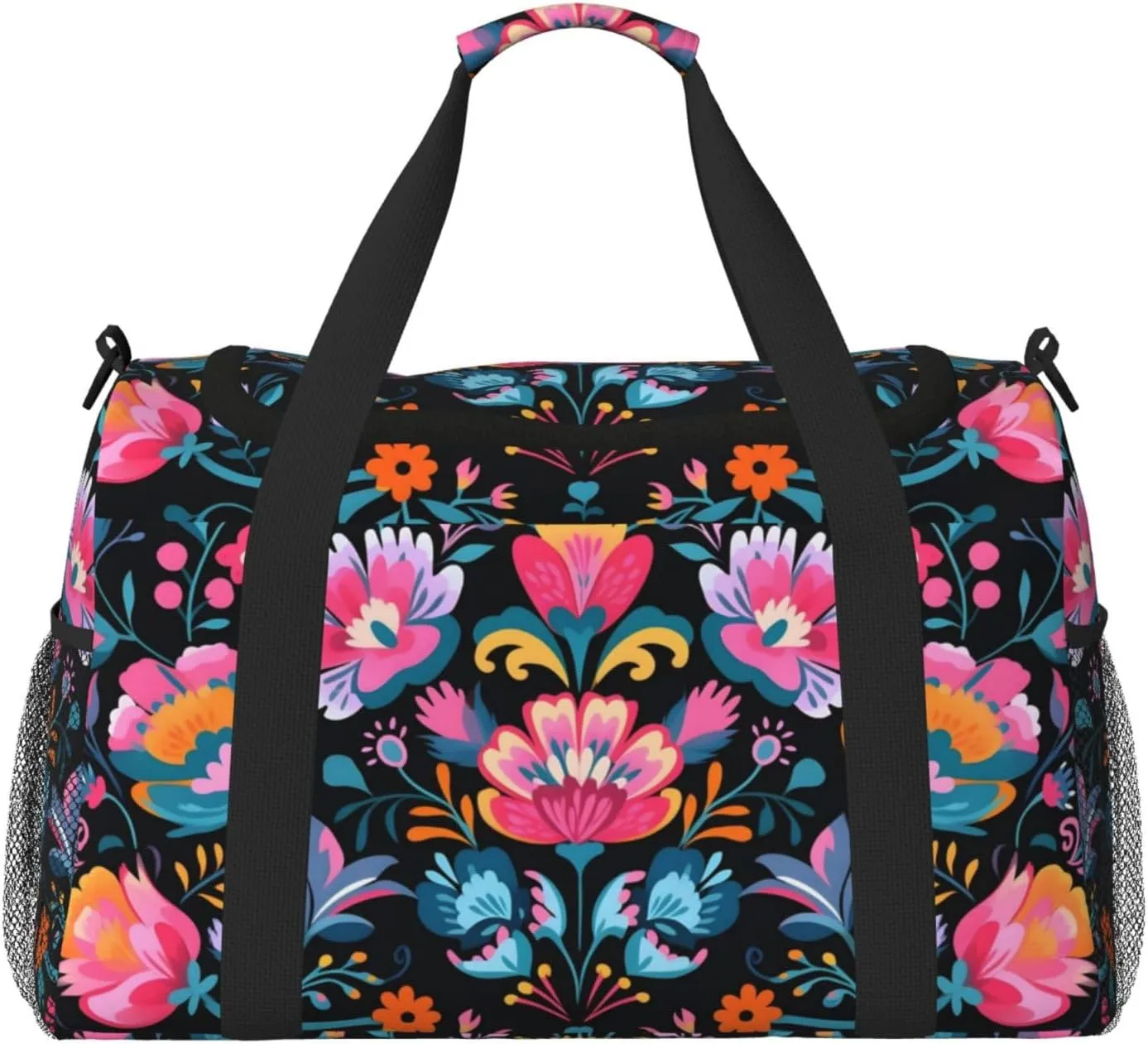 Vintage Flower Bohemian Duffle Bag Foldable Travel Tote Bag Carry On Large Weekender Overnight Bags Waterproof Gym Bag For Women Men