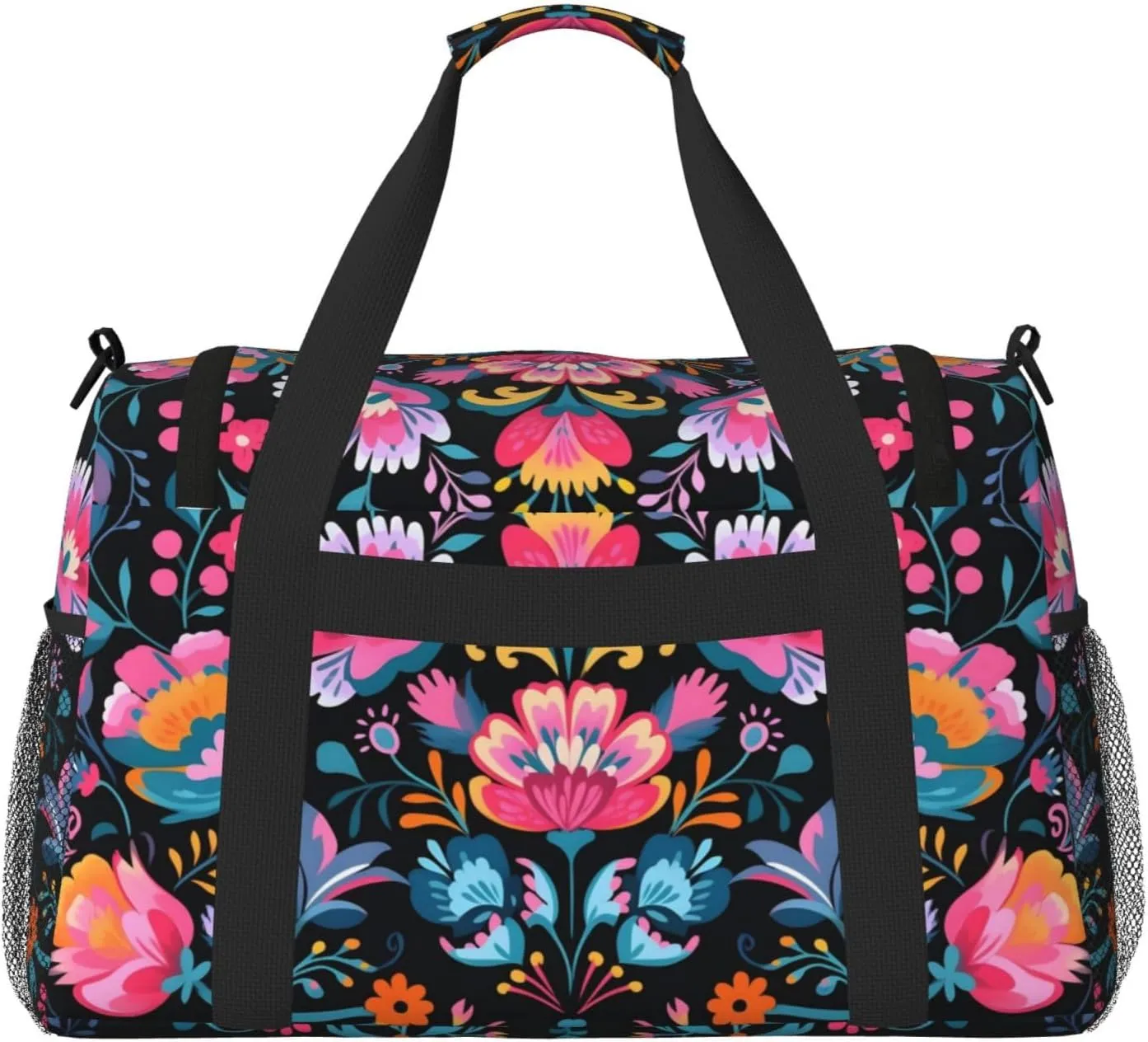 Vintage Flower Bohemian Duffle Bag Foldable Travel Tote Bag Carry On Large Weekender Overnight Bags Waterproof Gym Bag For Women Men