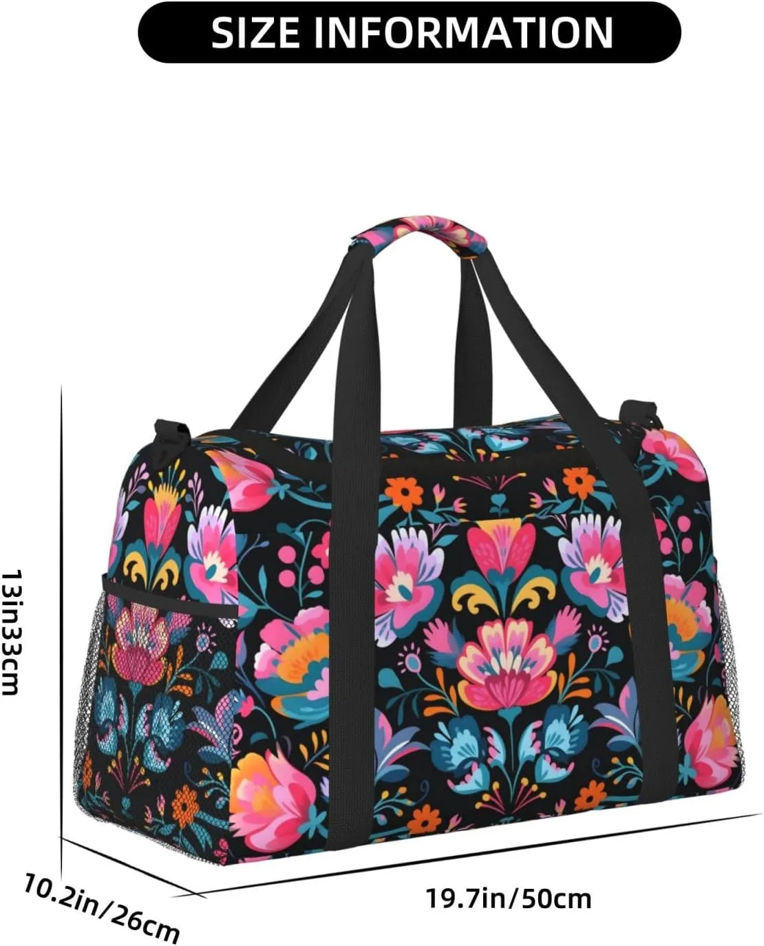 Vintage Flower Bohemian Duffle Bag Foldable Travel Tote Bag Carry On Large Weekender Overnight Bags Waterproof Gym Bag For Women Men