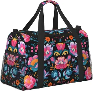 Vintage Flower Bohemian Duffle Bag Foldable Travel Tote Bag Carry On Large Weekender Overnight Bags Waterproof Gym Bag For Women Men