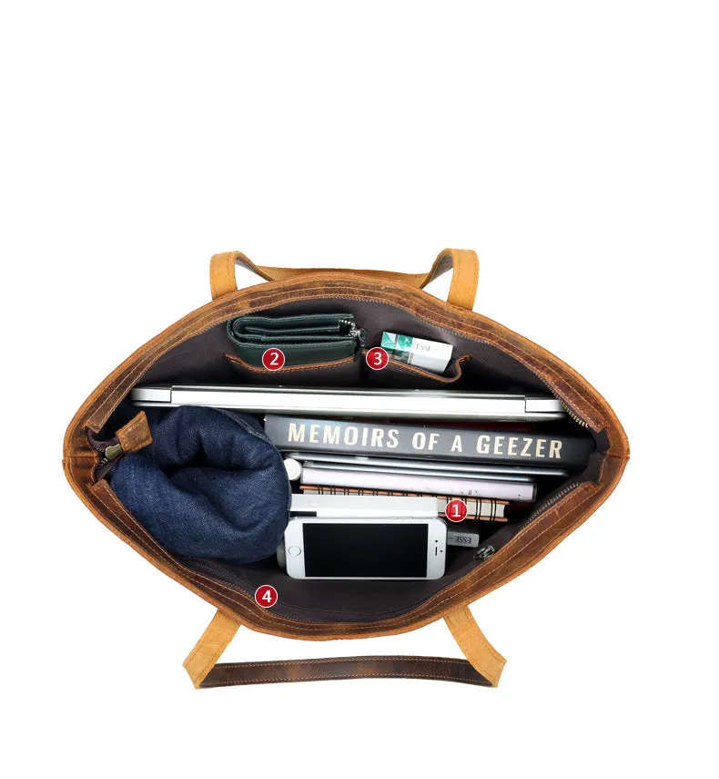 Vintage Leather Tote Bag for Women