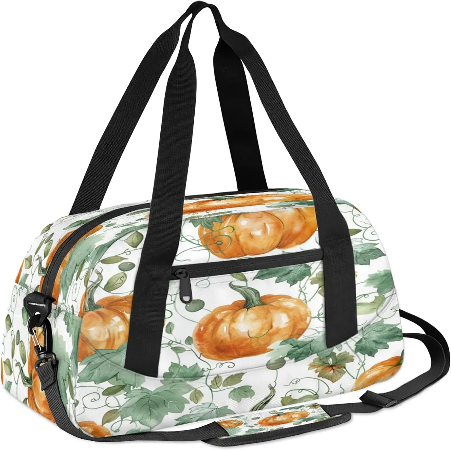 Vintage Pumpkin Maple Leaf Kids Duffel Bag Lightweight Waterproof Sports Gym Bag with Front Zipper Pocket Foldable Weekender Overnight Bag for School Practice Gymnastic Ballet