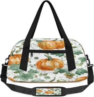 Vintage Pumpkin Maple Leaf Kids Duffel Bag Lightweight Waterproof Sports Gym Bag with Front Zipper Pocket Foldable Weekender Overnight Bag for School Practice Gymnastic Ballet