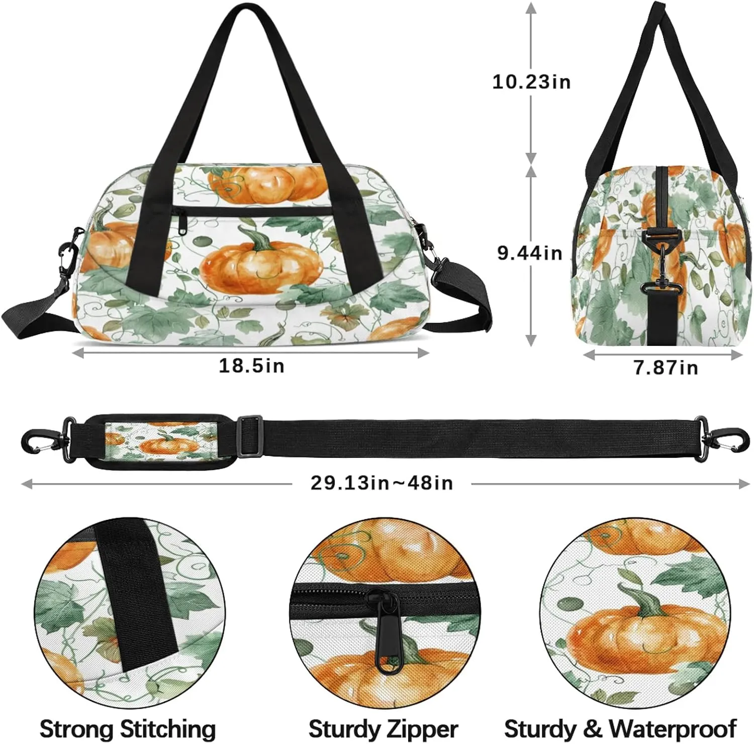 Vintage Pumpkin Maple Leaf Kids Duffel Bag Lightweight Waterproof Sports Gym Bag with Front Zipper Pocket Foldable Weekender Overnight Bag for School Practice Gymnastic Ballet