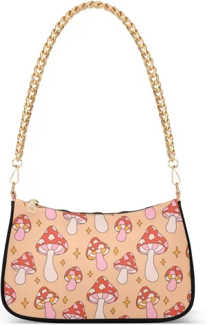 Vintage Style 60s 70s Mushrooms Shoulder Bag for Women Polyester Clutch Handbag Small Purse for Women