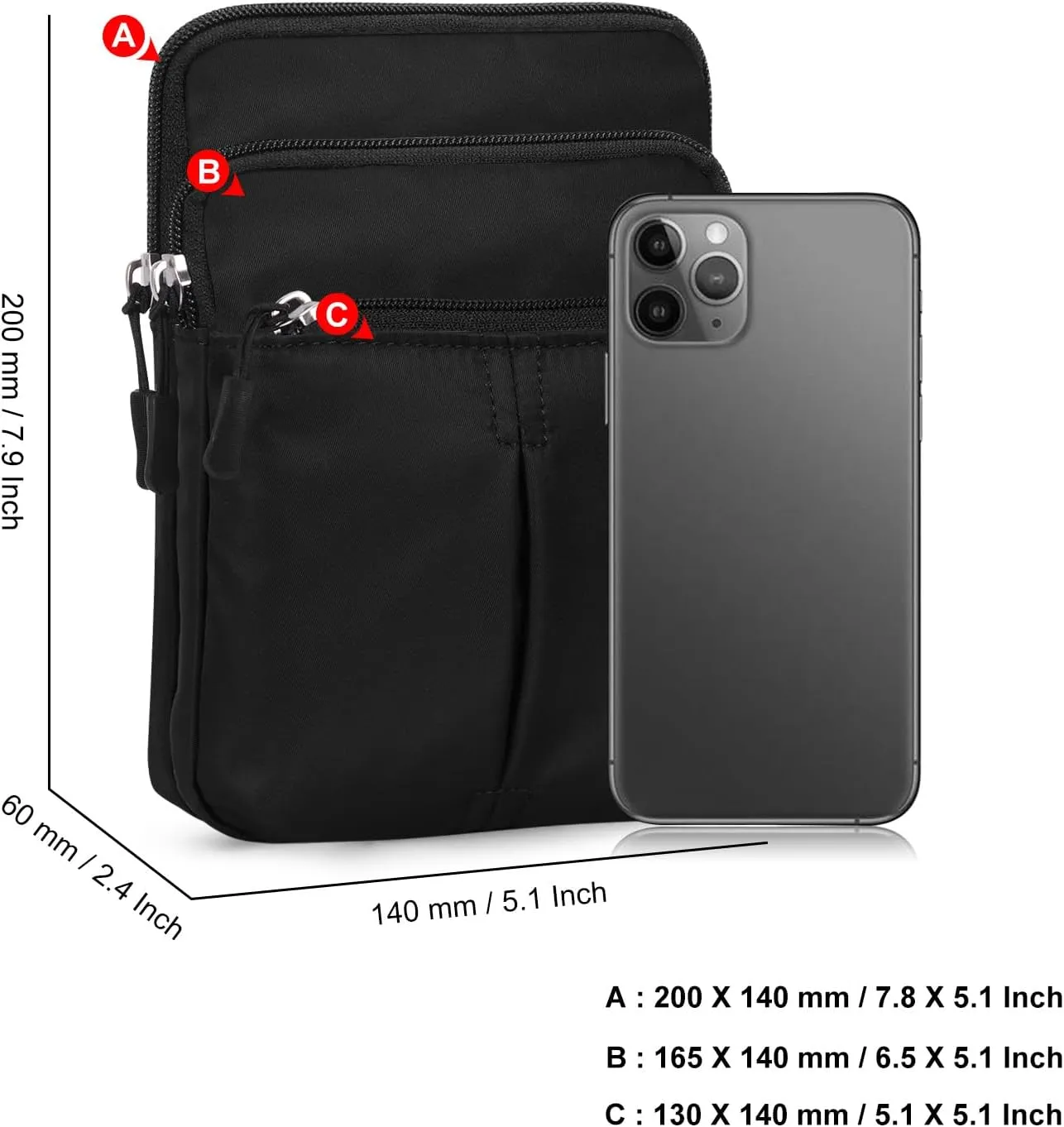 Waist Belt Bag for Women and Men Cross Body Cell Phone Purse Adjustable Shoulder Strap Travel Hip Pouch Multifunctional Fashion Fanny Packs Water Repellent, Black