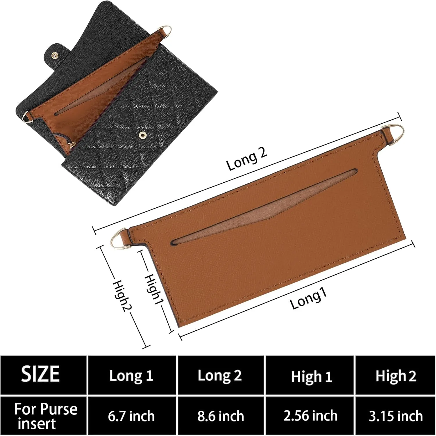 Wallet inserts Purse Chain Strap Crossbody Bag accessories for emilie,chanel Wallet Into Crossbody Bag (Brown)