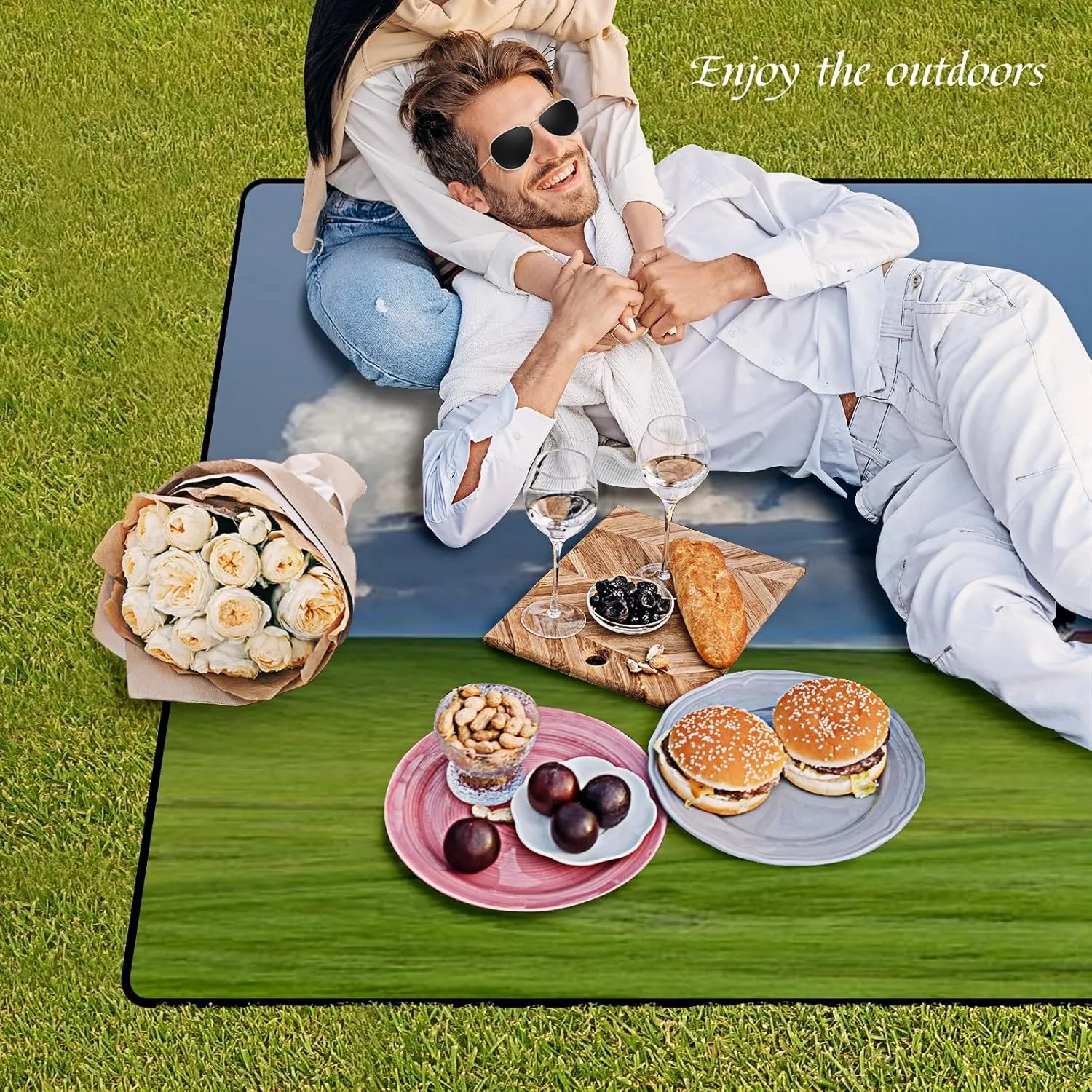 Water Resistant Picnic Mat Foldable Lightweight Extra Large Outdoor Blanket for Camping Beach Yoga Park Travel Family Gatherings Portable and Easy to Clean Ideal for Picnics Grassland Clouds