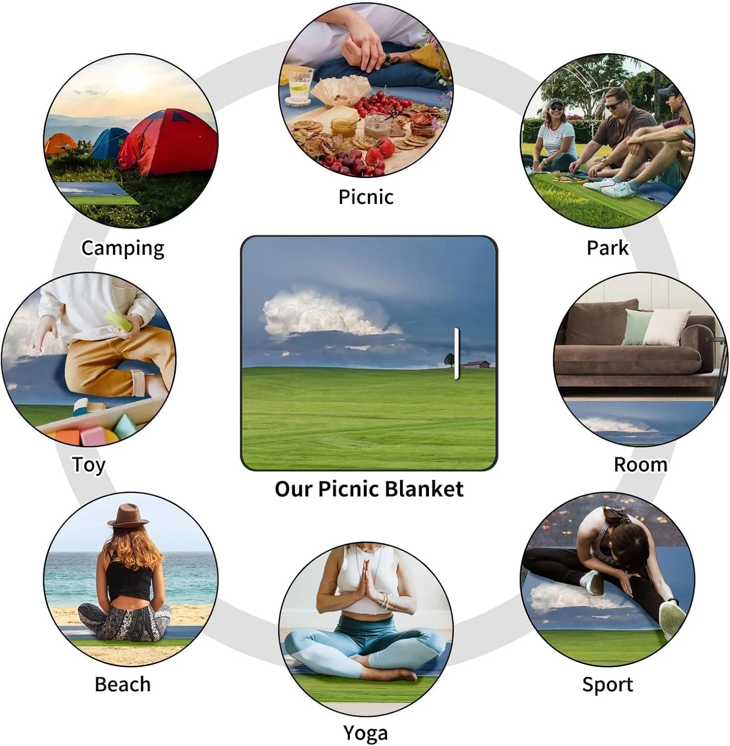 Water Resistant Picnic Mat Foldable Lightweight Extra Large Outdoor Blanket for Camping Beach Yoga Park Travel Family Gatherings Portable and Easy to Clean Ideal for Picnics Grassland Clouds