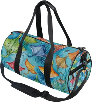 Watercolor Ocean Stingray Fish Gym Duffle Bag Women Men Sports Fitness Bag for Travel Workout Gymnastics Dance Ballet