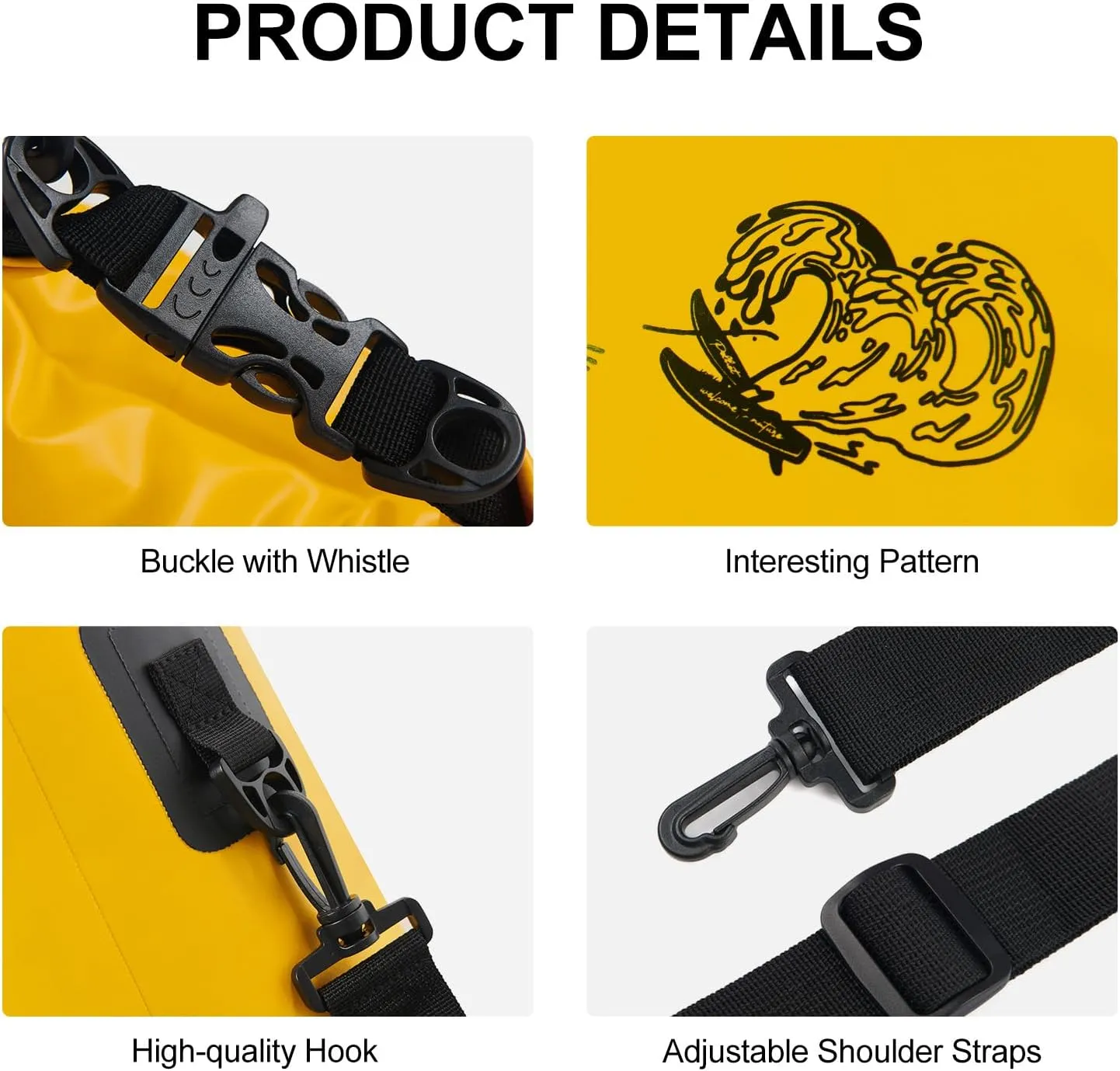 Waterproof Dry Bag 10L Tough & Water-repellent Storage Bag with Adjustable Shoulder Straps Lightweight Portable Backpack Dry Bags for Kayaking Yellow