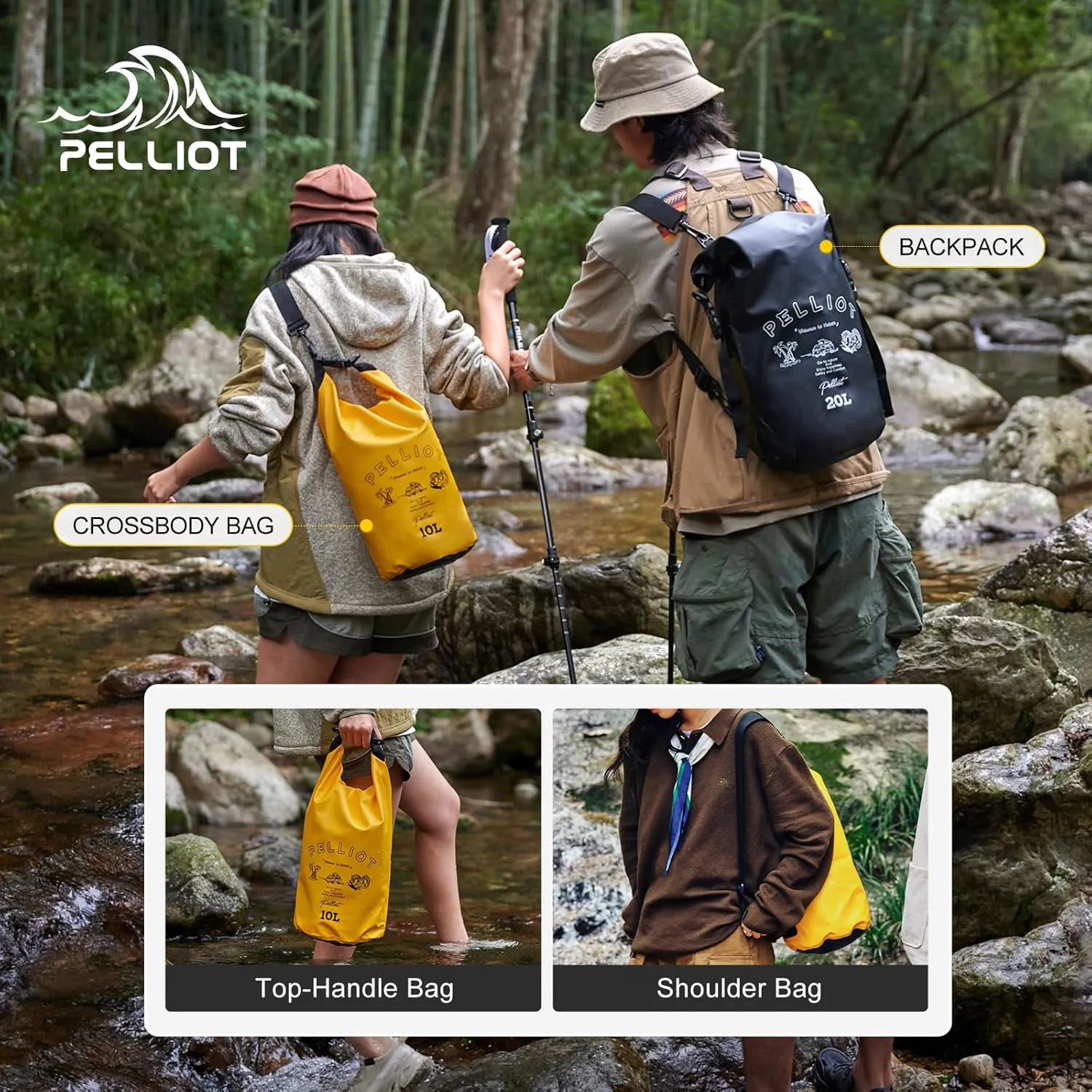 Waterproof Dry Bag 10L Tough & Water-repellent Storage Bag with Adjustable Shoulder Straps Lightweight Portable Backpack Dry Bags for Kayaking Yellow