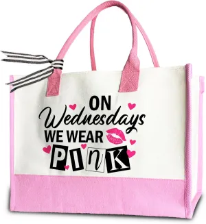 Wednesdays Pink Tote Bag for Party, Funny Pink Tote Bag for Women Girls,17 x 11.8 x 7 Inches