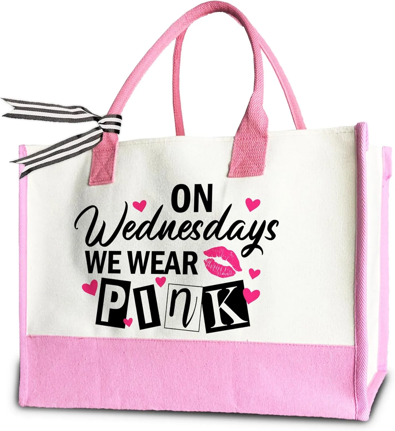 Wednesdays Pink Tote Bag for Party, Funny Pink Tote Bag for Women Girls,17 x 11.8 x 7 Inches