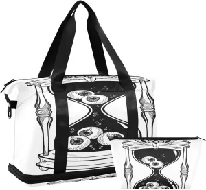 Weekender Overnight Bags for Women Hourglass with Eyeballs Travel Duffel Bag with Shoe Compartments Hand Drawn Line Art Gym Duffel Bag with Toiletry Bag for Travel Sport Yoga 17 Inch