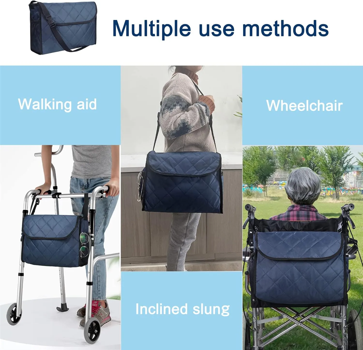 Wheelchair Bag Wheelchair Backpack Bag Wheel Chair Storage Tote Accessory Waterproof Travel Messenger Backpack for Men, Women, Handicap, Elderly and Storage Travel Items (Blue)