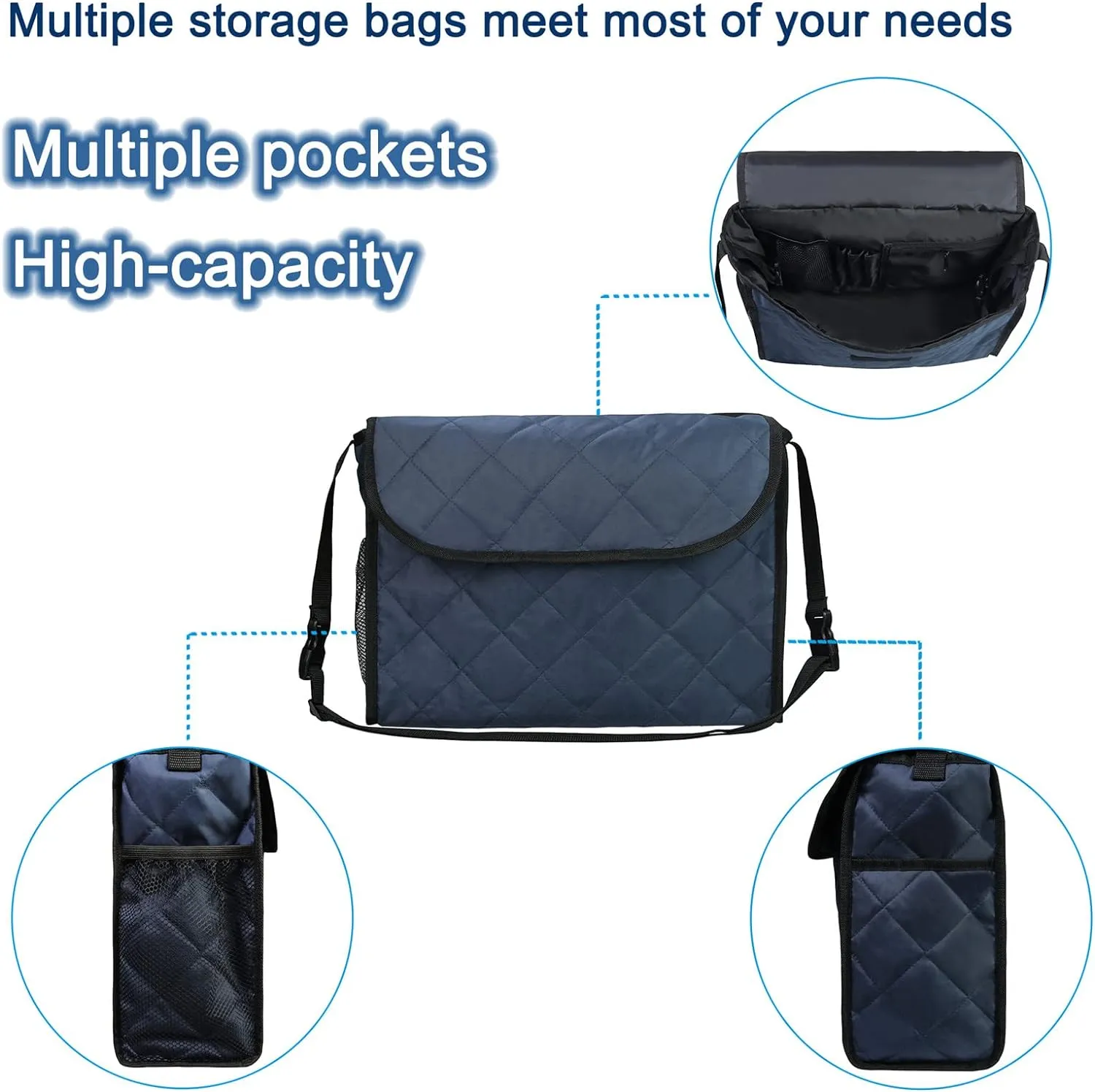 Wheelchair Bag Wheelchair Backpack Bag Wheel Chair Storage Tote Accessory Waterproof Travel Messenger Backpack for Men, Women, Handicap, Elderly and Storage Travel Items (Blue)