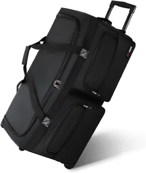 Wheeled Rolling Duffel Bag,All Black Travel Duffle Bag with Handle,36 inches