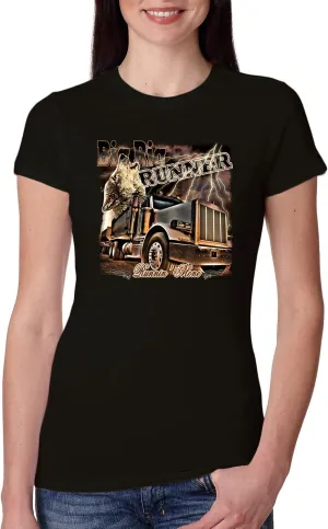 Wild Bobby Big Rig Runner Trailer Truck Runnin Alone Cars and Trucks Womens Slim Fit Junior Tee