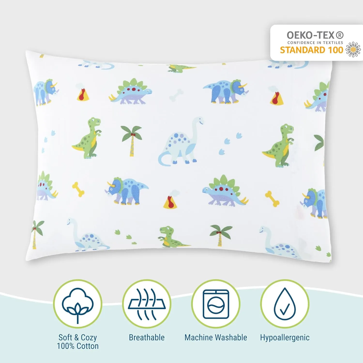 Wildkin 100% Cotton Toddler Pillowcase – Hypoallergenic, Soft & Breathable - Dinosaur Land