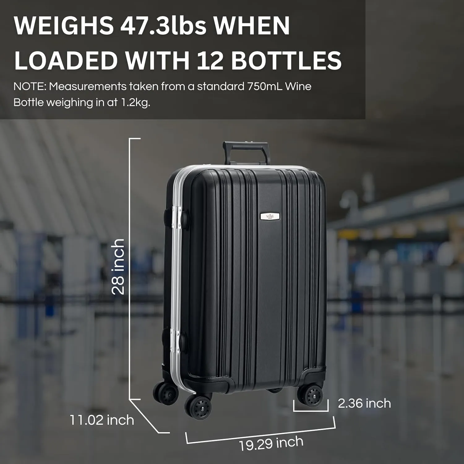 Wine Bottle Suitcase Aluminum | Holds 12 Standard 750 ML Bottles | Universal Airplane Luggage Case, TSA Approved Wheeled Bag For Professionals & Consumers, Gift For Wine Lovers, Connoisseurs (26 IN)