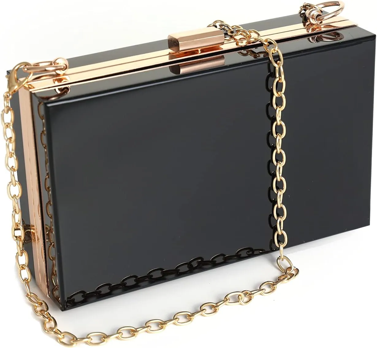WJCD Women Clear Purse Acrylic Box Clutch Handbag, Small Transparent Crossbody Evening Bag Stadium Approved Gold Chain Strap