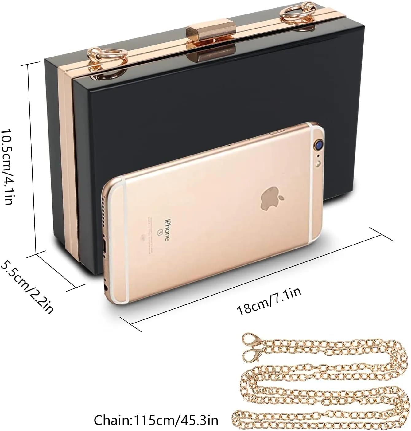 WJCD Women Clear Purse Acrylic Box Clutch Handbag, Small Transparent Crossbody Evening Bag Stadium Approved Gold Chain Strap