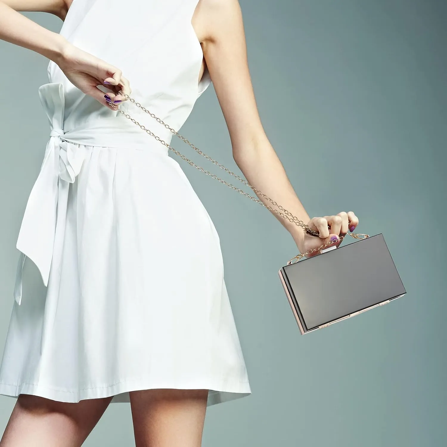 WJCD Women Clear Purse Acrylic Box Clutch Handbag, Small Transparent Crossbody Evening Bag Stadium Approved Gold Chain Strap