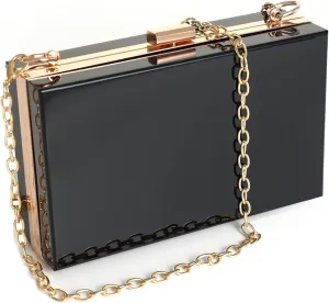 WJCD Women Clear Purse Acrylic Box Clutch Handbag, Small Transparent Crossbody Evening Bag Stadium Approved Gold Chain Strap