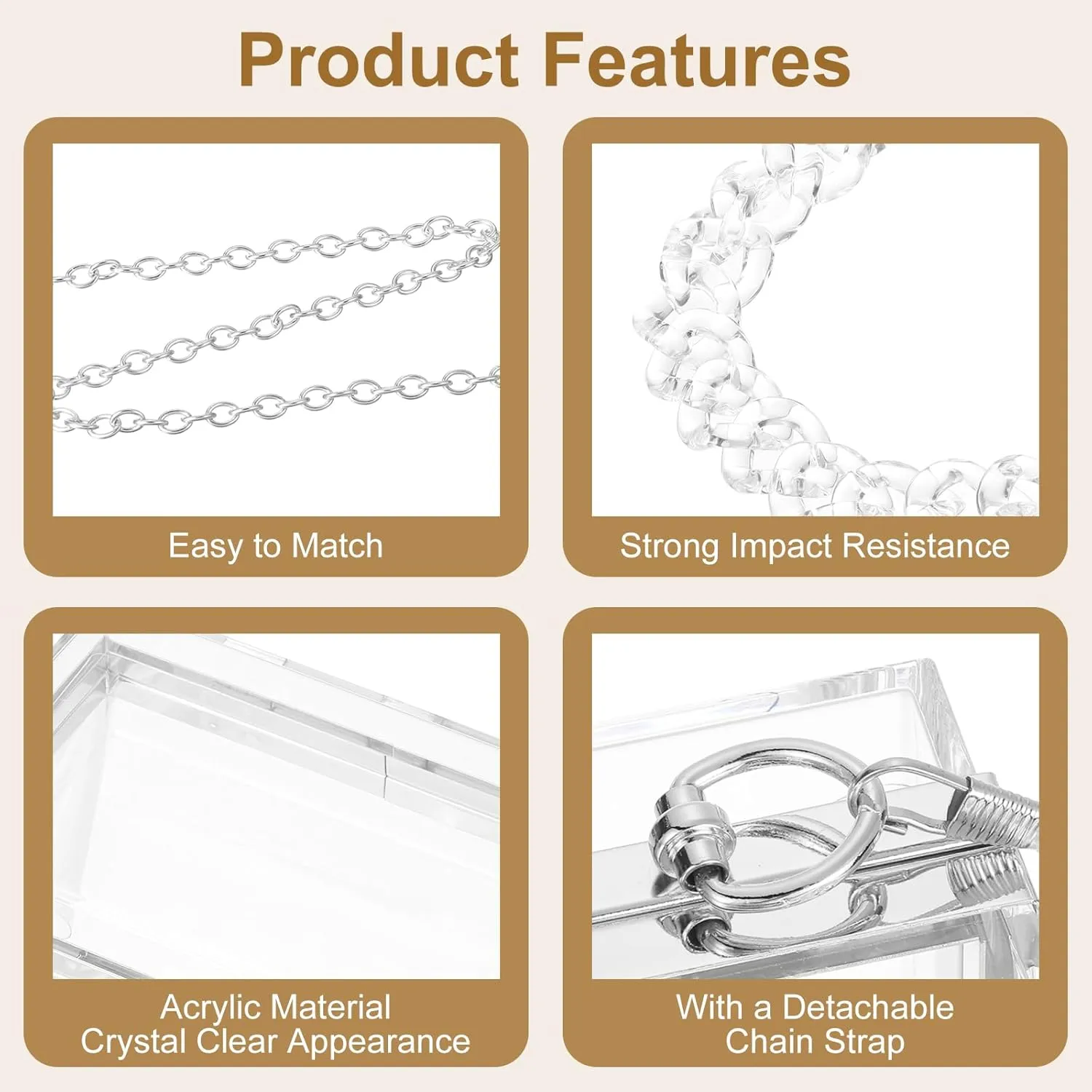 Women Acrylic Clear Clutch Purse Evening Handbag Crossbody Bag with Chain for Wedding Party