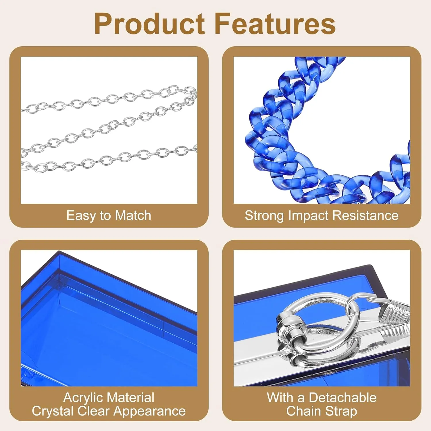 Women Acrylic Clear Clutch Purse Evening Handbag Crossbody Bag with Chain for Wedding Party