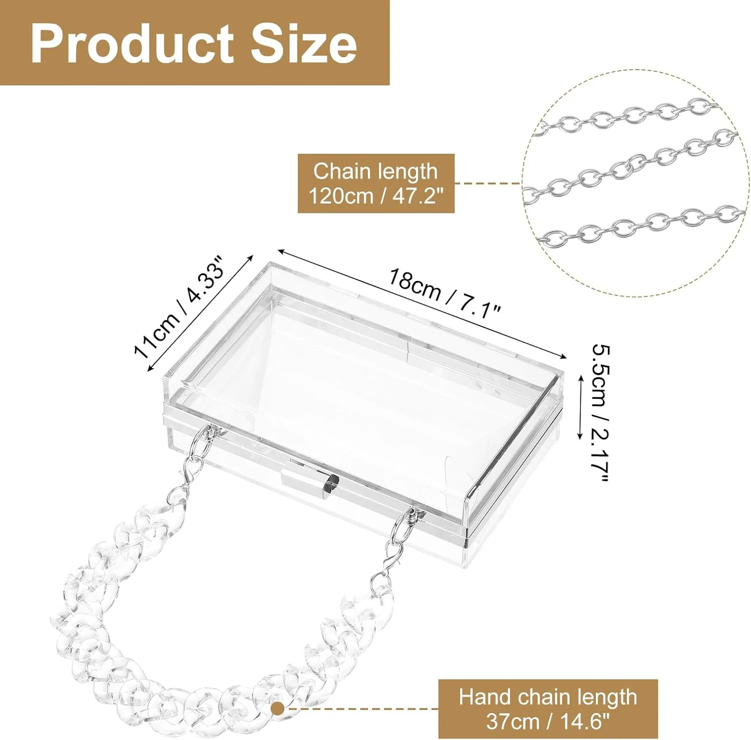 Women Acrylic Clear Clutch Purse Evening Handbag Crossbody Bag with Chain for Wedding Party