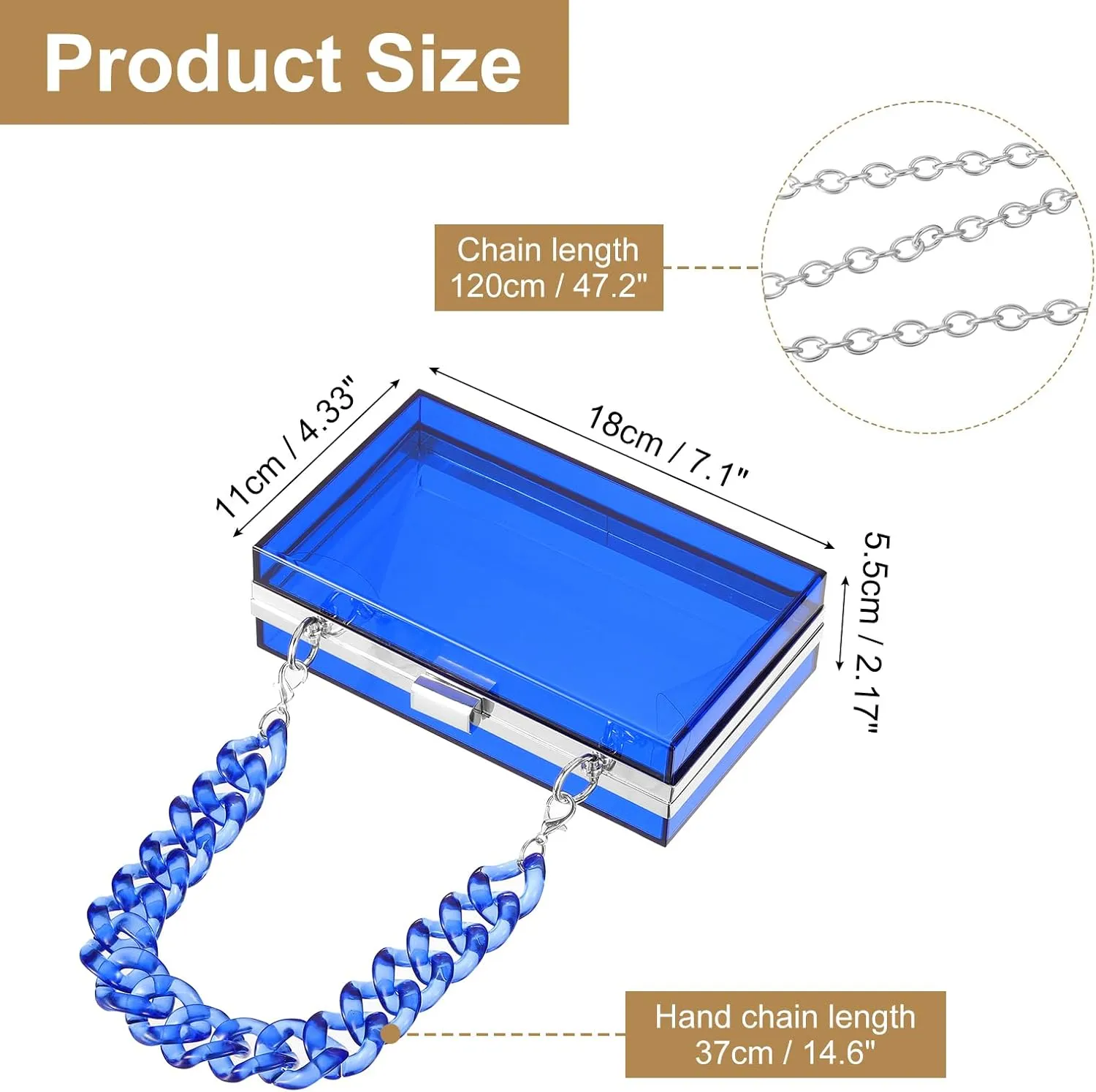Women Acrylic Clear Clutch Purse Evening Handbag Crossbody Bag with Chain for Wedding Party