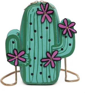 Women Cactus Shape PU Leather Mini Cross Body Bag Cute Purses Shoulder Chain Bag