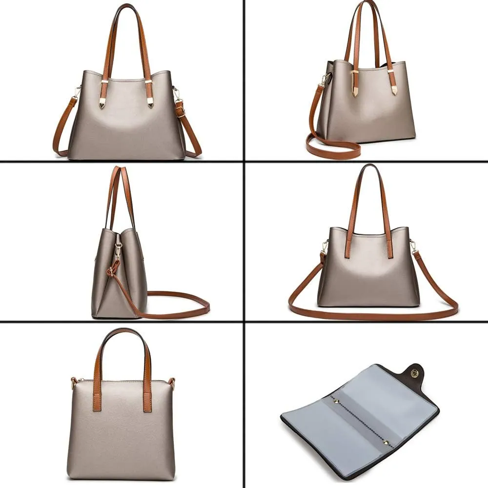 Women Fashion Handbags Tote Bag Shoulder Bag Messenger Bag Card Holder 3 Pcs Set