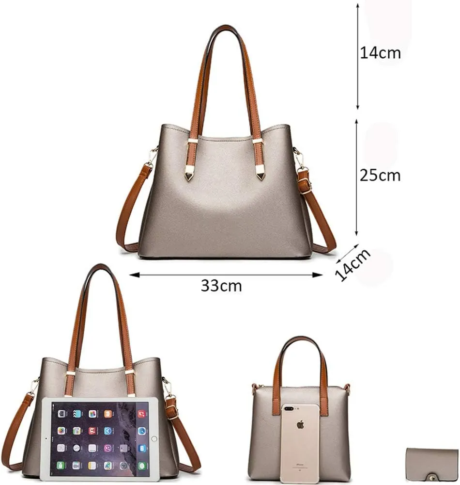 Women Fashion Handbags Tote Bag Shoulder Bag Messenger Bag Card Holder 3 Pcs Set