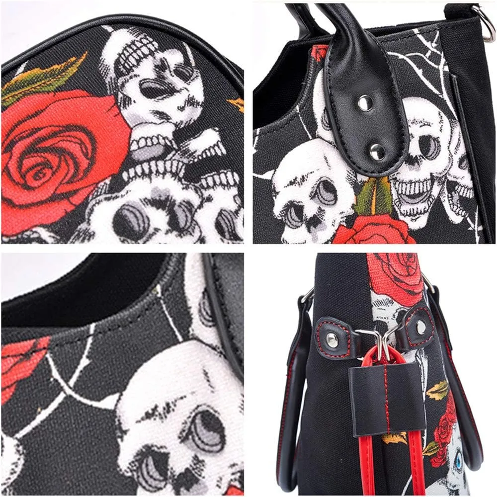 Women Fashion Rivet Handbag Purse Luminous Canvas Punk Tote with Shoulder Strap Crossbody Bag Large Capacity