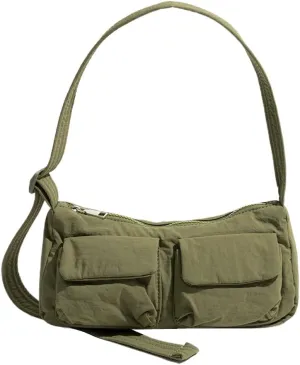 Women Fashion Shoulder Bag Large Capacity Casual Underarm Bag Multi-pockets Nylon Crossbody Bag Zipper Closure for