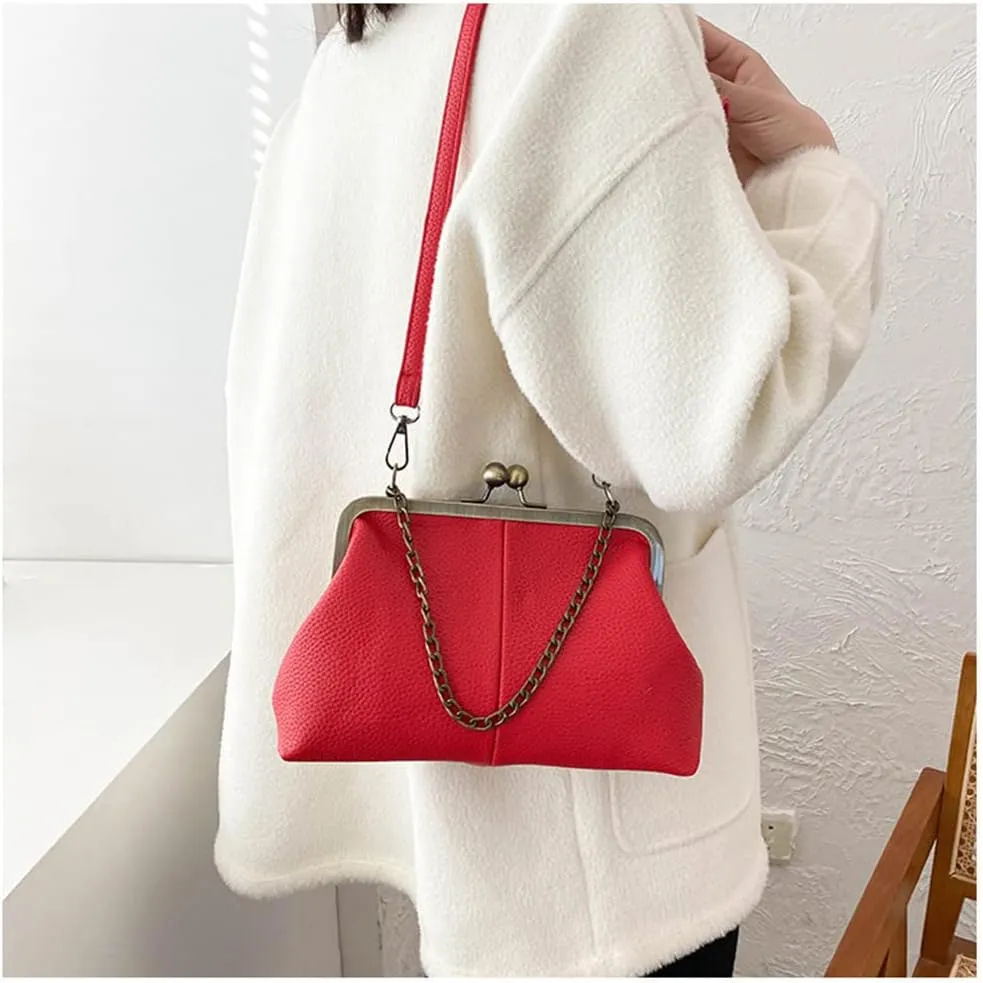Women Kiss Lock Tote Handbag Classical Retro Shoulder Purses Chain Strap Clutch