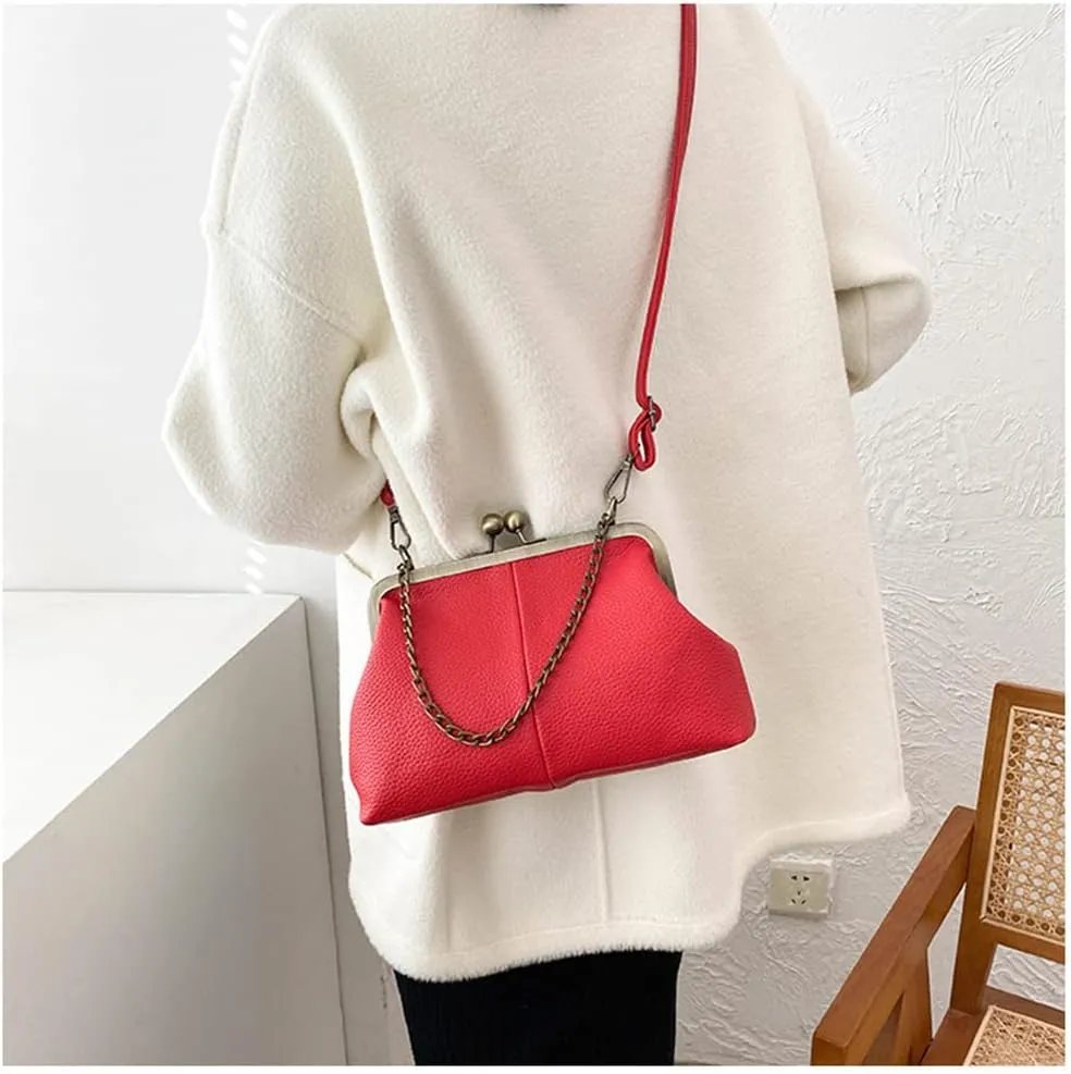 Women Kiss Lock Tote Handbag Classical Retro Shoulder Purses Chain Strap Clutch