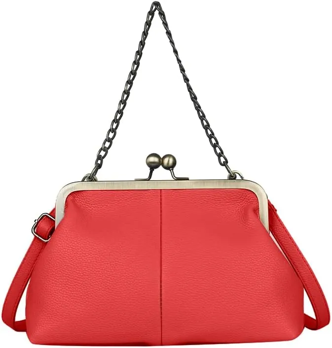 Women Kiss Lock Tote Handbag Classical Retro Shoulder Purses Chain Strap Clutch