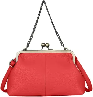 Women Kiss Lock Tote Handbag Classical Retro Shoulder Purses Chain Strap Clutch