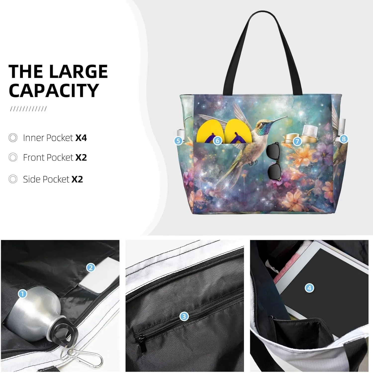 Women Large Beach Bag Travel Weekender Foldable Tote Bag for Pool Beach Vacation Gym