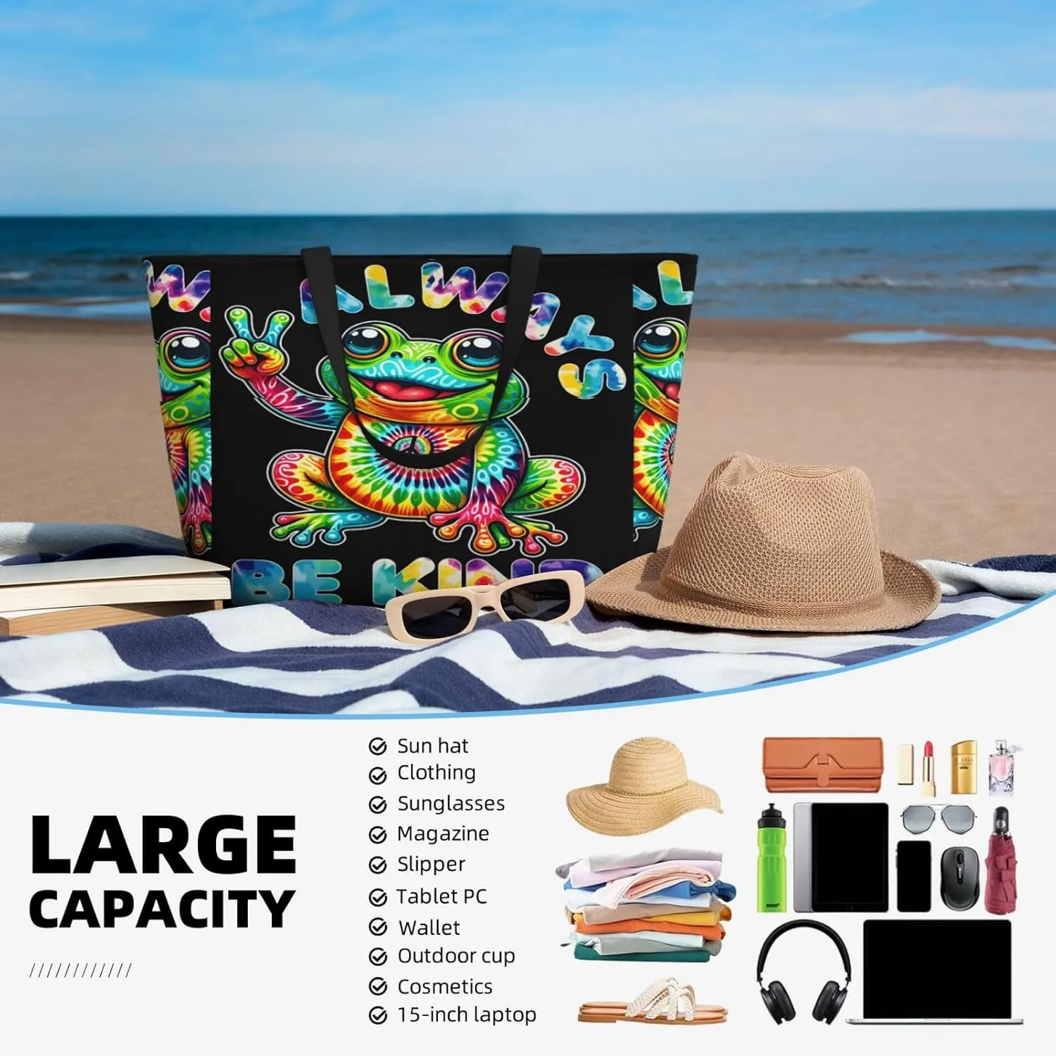 Women Large Beach Bag Travel Weekender Foldable Tote Bag for Pool Beach Vacation Gym