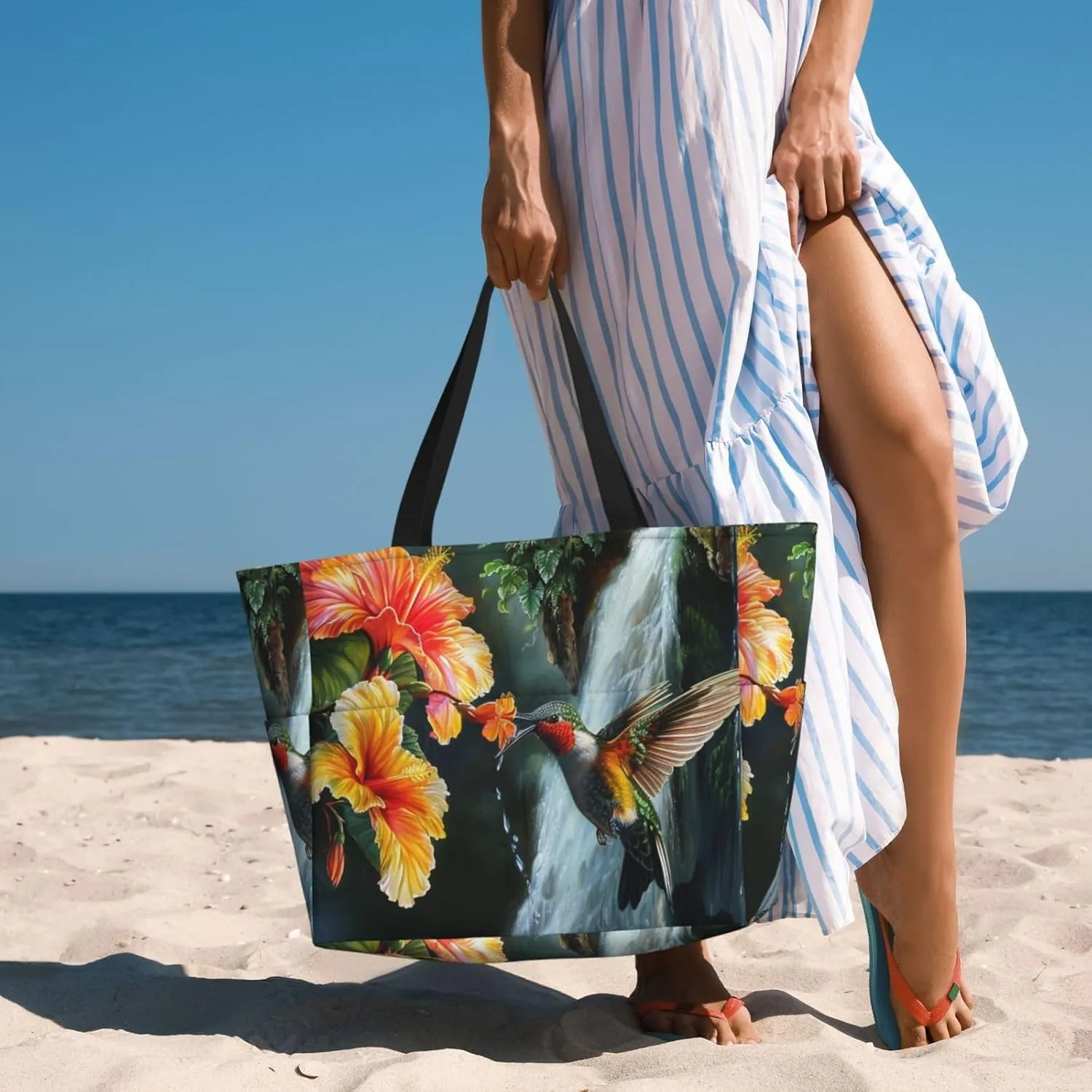 Women Large Beach Bag Travel Weekender Foldable Tote Bag for Pool Beach Vacation Gym