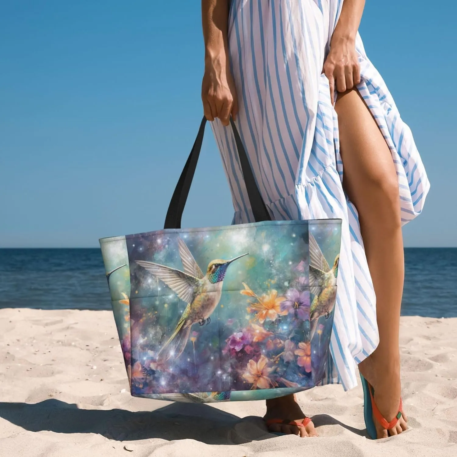Women Large Beach Bag Travel Weekender Foldable Tote Bag for Pool Beach Vacation Gym