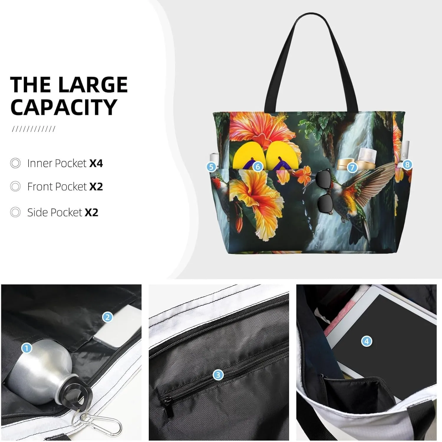 Women Large Beach Bag Travel Weekender Foldable Tote Bag for Pool Beach Vacation Gym