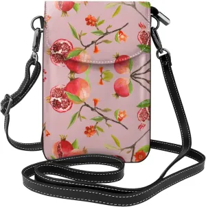 Women Small Crossbody Bag Phone Wallet Pomegranate Pattern Cellphone Credit Card Purse With Adjustable Shoulder Strap